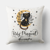 Coussin Restez magique : Chat noir, Lune, Étoiles et Nom p (Verso)