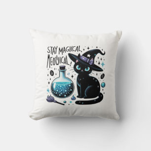 Coussin Restez Magique Sorcière Meowgical Chat Noir Cute