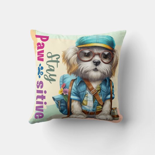 Coussin Restez Pawsitive Cube Chien Portant Le Sac À Dos (Verso)