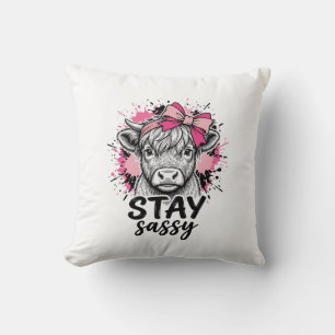 Coussin Restez Sassy Vache Highland Rose Gravure Vintage S