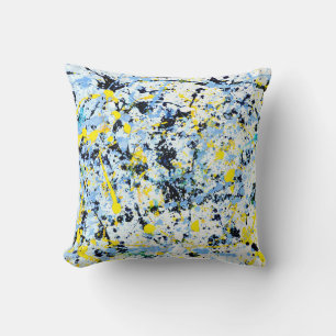 Coussin Résumé en bleu, jaune et noir