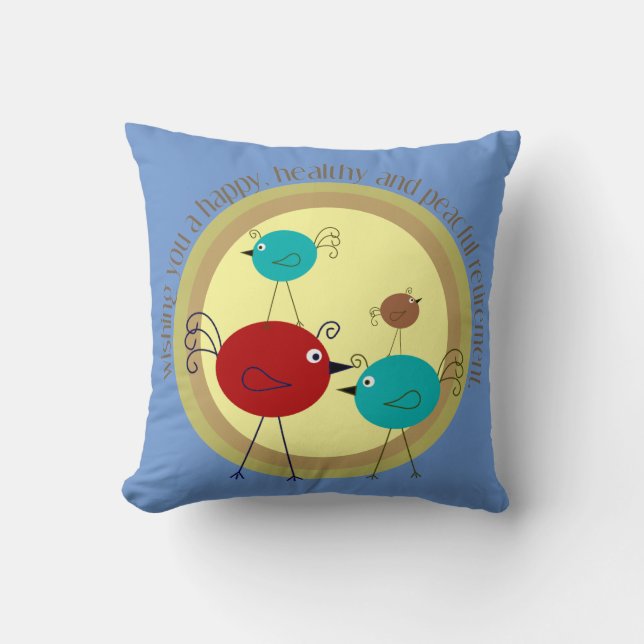 Coussin Retraite Retro Birds Design Blue (Recto)