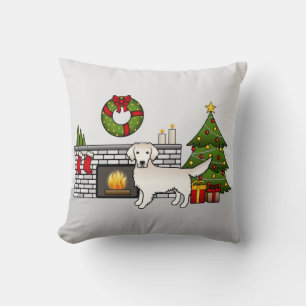 Coussin Retriever en or crème dans la salle de Noël