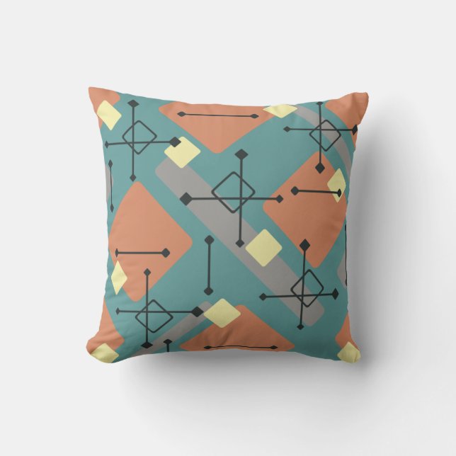 Coussin Retro 1950 Art Diamonds Turquoise Orange (Recto)
