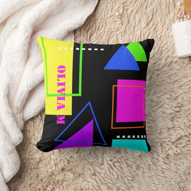 Coussin RETRO 80s MODE NEON FLUORO BOLD IMPRIMER GÉOMÉTRIQ (Couverture)