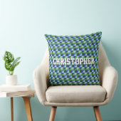 Coussin Rétro Abstrait Géométrique Triangle Bleu & Vert (Chaise)