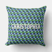 Coussin Rétro Abstrait Géométrique Triangle Bleu & Vert (Recto)