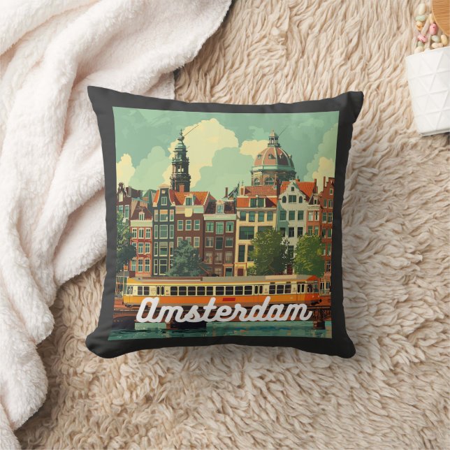 Coussin Retro Amsterdam Skyline (Couverture)