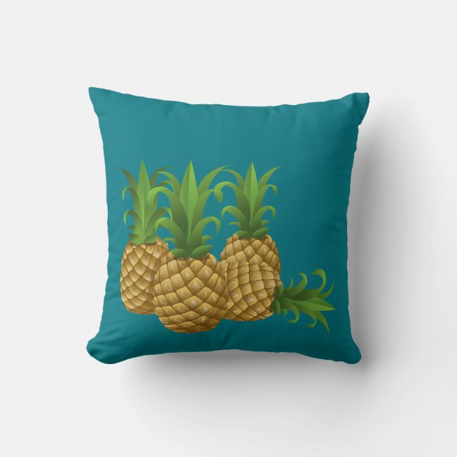 Coussin Rétro ananas vintage turquoise (Recto)