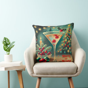 Coussin Retro années 50 Cocktail Martini Noël Merry Bright