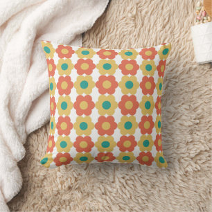 Coussin Rétro années 60, 70 motif floral jaune, orange, sa