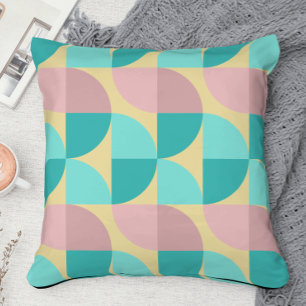 Coussin rétro années 70 abstrait de milieu de siècle rose