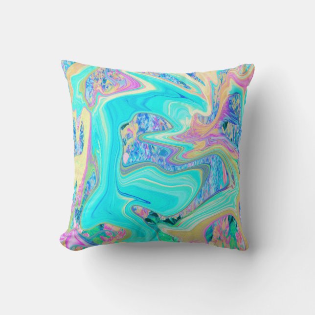 Coussin Rétro Aqua Blue Liquid Art sur Hydrangeas Abstrait (Recto)
