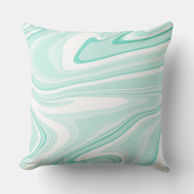 Coussin Retro Aqua Green Swirl Liquid Peinture esthétique (Recto)