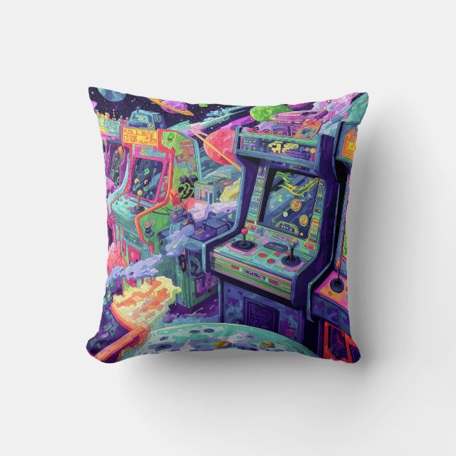 Coussin Retro Arcade Machines in Space (Recto)