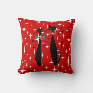 Coussin Retro Atomique Moyen Siècle Moderne MCM Chat noir