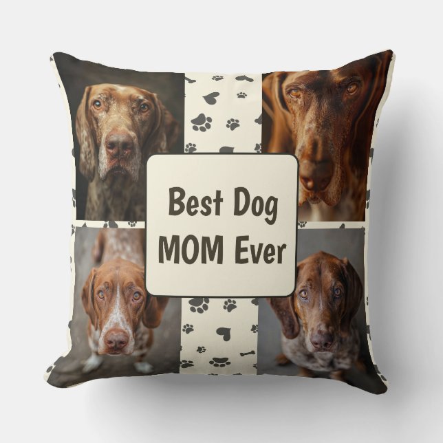 Coussin Retro Best Dog MOM Custom 4 Photo Bracco Italiano (Recto)