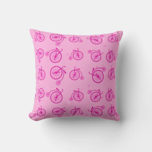 Coussin Retro Bicycle Pattern on Pink Background