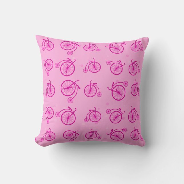 Coussin Retro Bicycle Pattern on Pink Background (Recto)