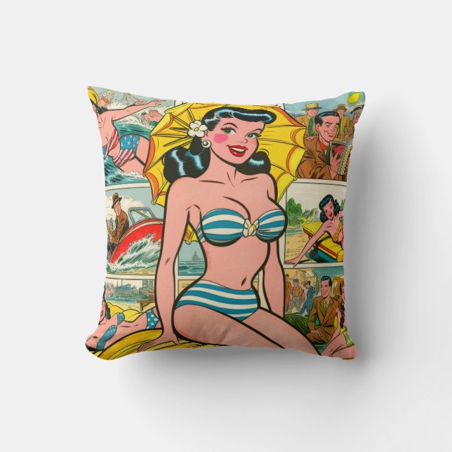 Coussin Retro Bikini Girl Summer Comics (Recto)