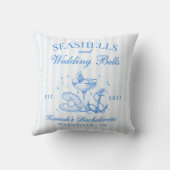Coussin Retro Bleu Coquillages & Cloches de Mariage Enterr (Verso)