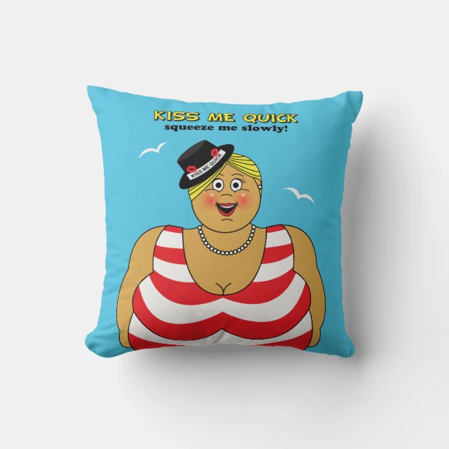 Coussin Retro British Seaside Kiss Me Quick Lady (Recto)
