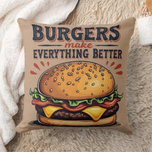 Coussin Retro Burger Lover Typographie Vintage Art aliment