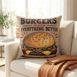 Coussin Retro Burger Lover Typographie Vintage Art aliment
