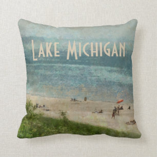 Coussin Rétro carreau de plage du lac Michigan Shoreline