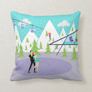 Coussin Rétro carreau de station de sports d'hiver d'hive