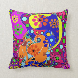 Coussin Rétro carreau hippie coloré de chat