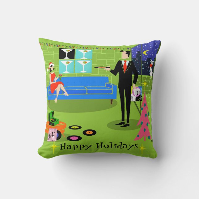 Coussin Rétro carreau urbain de couples de Noël (Recto)