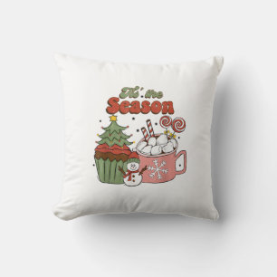 Coussin Retro C'Est La Saison Arbre De Noël Café Snowman