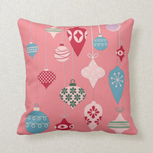 Coussin Rétro Christmas Ornaments on Pink