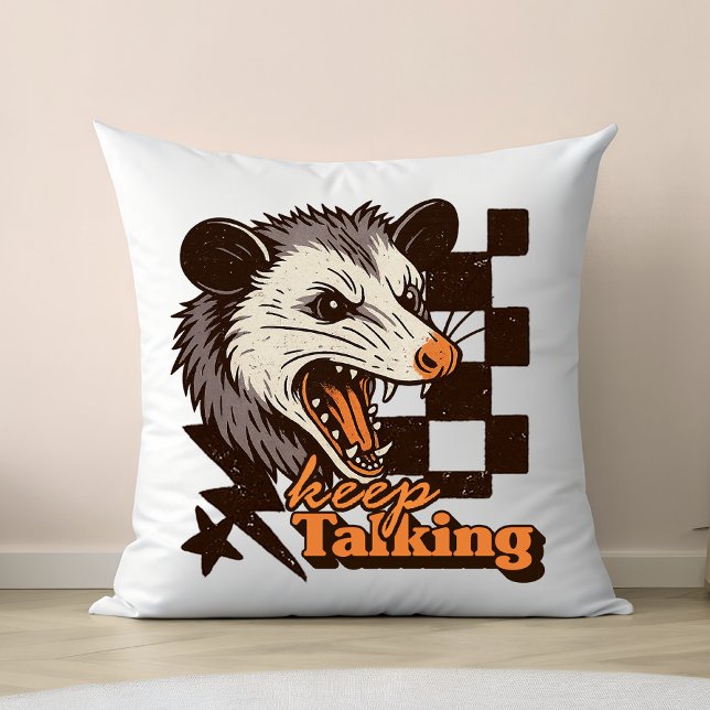 Coussin Retro Continue Talking Feral Possum : Animal sauva (This keep talking feral possum design brings bold edgy humor to your day!
)