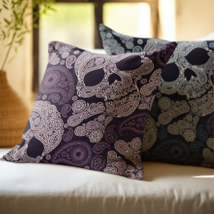 Coussin Rétro crâne de Paisley de style dans le bleu