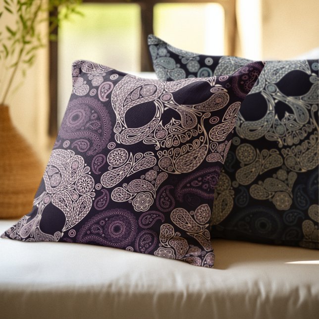 Coussin Rétro crâne de Paisley de style dans le bleu (Créateur téléchargé)