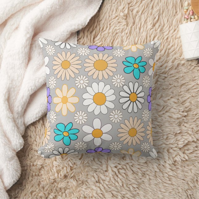 Coussin Retro Daisy Motif Simple.01. Gray BG (Couverture)