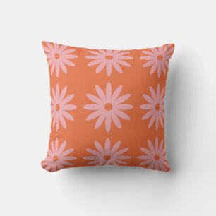 Coussin Retro Daisy Print en rose et orange