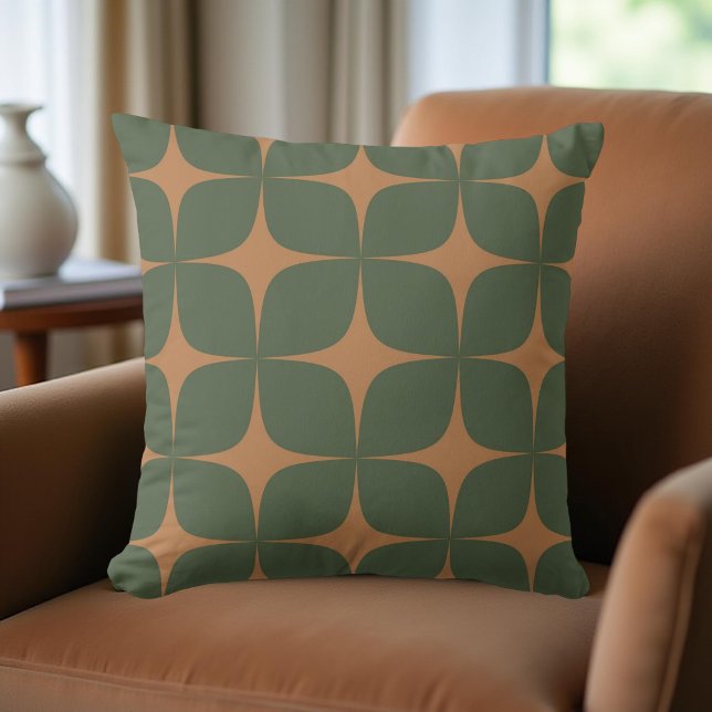 Coussin Retro Deep Green & Terracotta Moderne du milieu du (Créateur téléchargé)