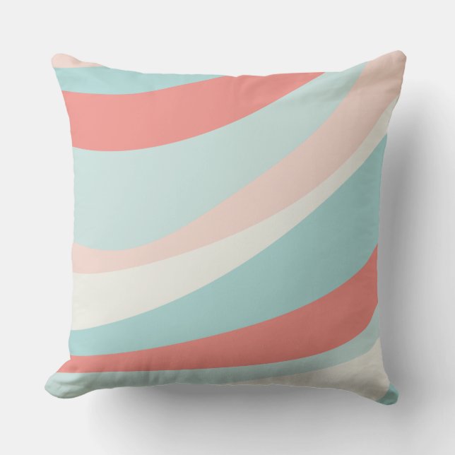 Coussin Retro d'été décor maison turquoise et corail (Recto)