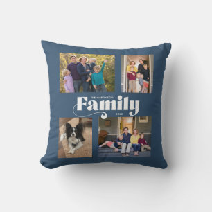 Coussin Retro Family 4 Photo Collage bleu