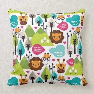 Coussin rétro faune de lion de safari d'enfants