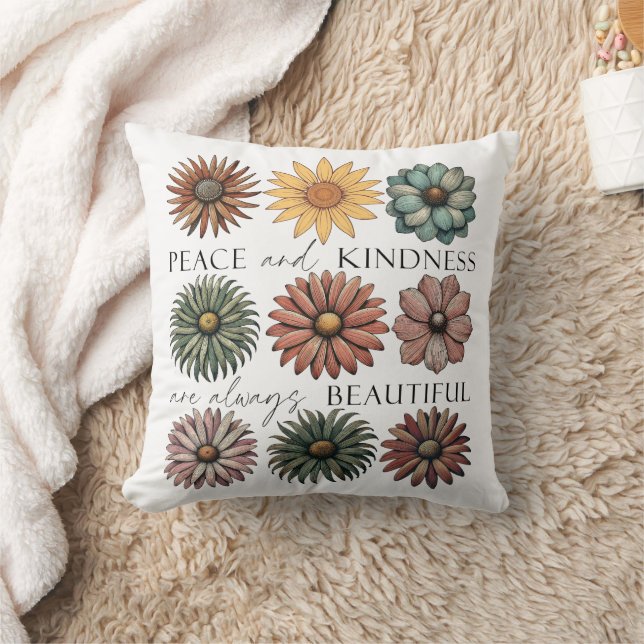 Coussin Retro Floral Peace and Kindness (Couverture)