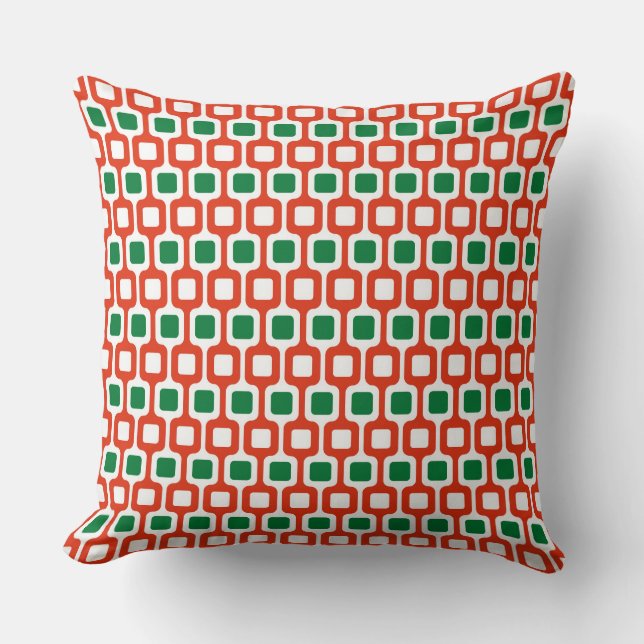 Coussin Retro Geometric Pattern: Red and Green (Recto)
