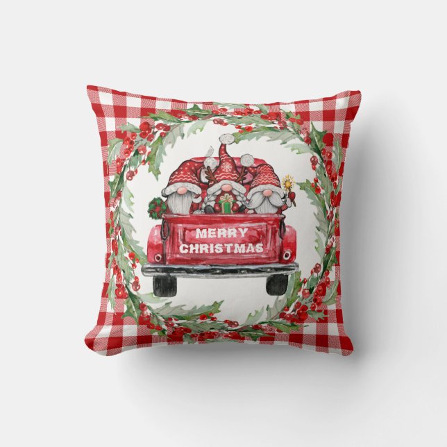 Coussin Retro Gnomes Noël Buffalo Red Truck Holiday (Recto)