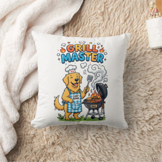 Coussin Rétro Golden Retriever Maître du Grill BBQ Graphiq