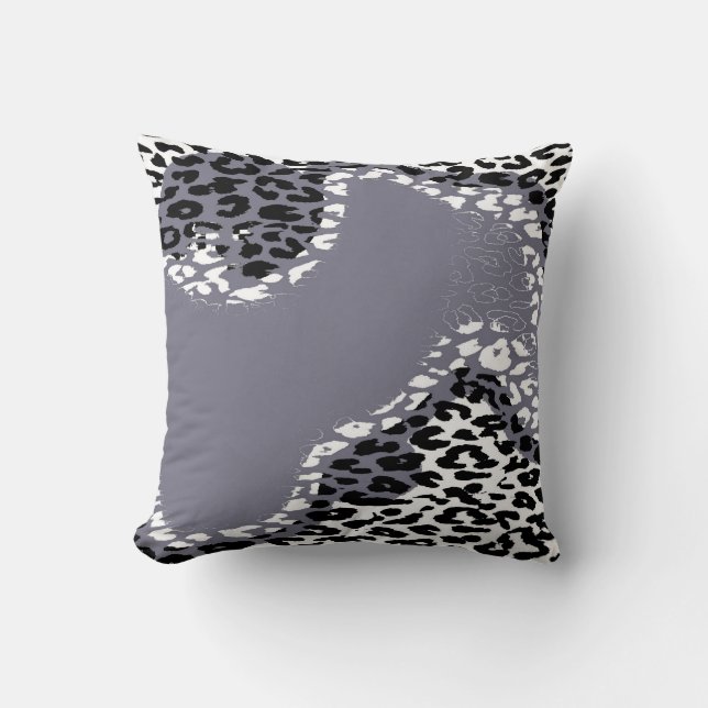 Coussin Retro Gris Empreinte de léopard et design moderne (Recto)