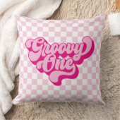 Coussin Rétro Groovy One Rose et Blanc à Damier (Couverture)