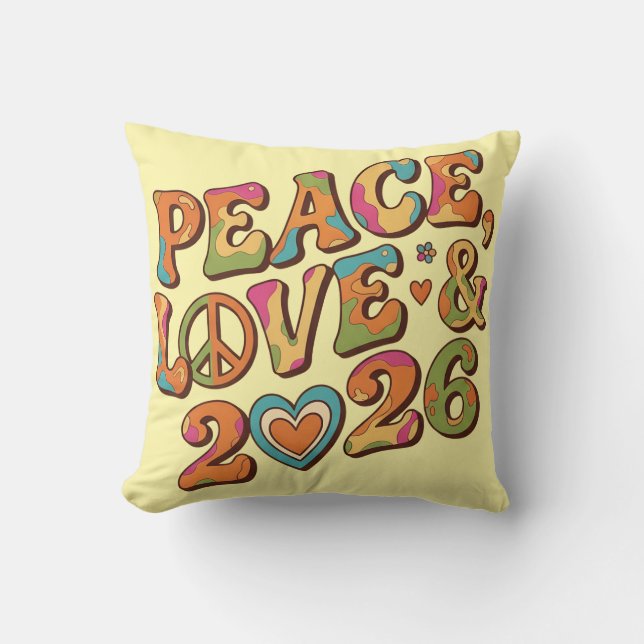 Coussin Rétro Groovy Paix Amour 2026 (Recto)
